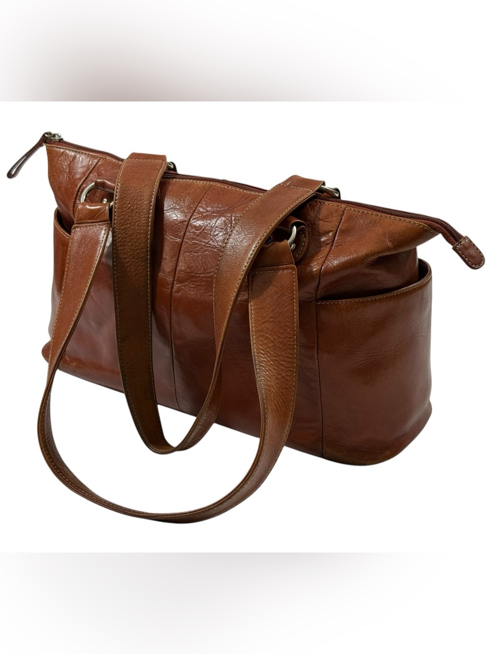 Jen Groover Butler Bag Brown Leather Shoulder Tote Organizer Bag